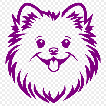 A simple line drawing of a cute Pomeranian dog's head.