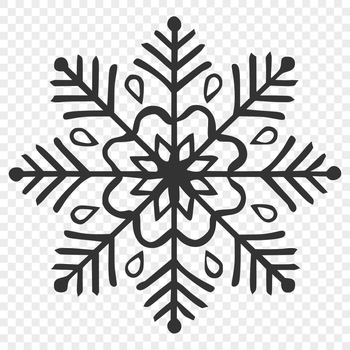 A delicate ornate snowflake design suitable for winter decorations or Christmas themes.