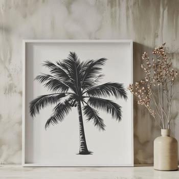A stylized illustration of a single palm tree with swaying fronds, suitable for graphic design and digital crafting projects.