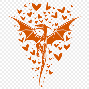 Prehistoric Pteranodon dinosaur with love hearts, full body illustration in vector art style.