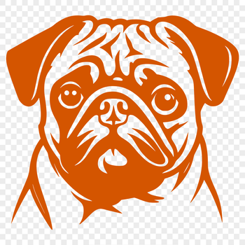 A detailed illustration of a pug dog's head, suitable for vector art and graphic design projects.