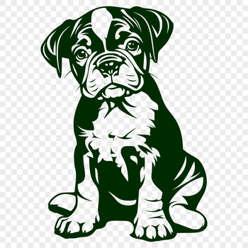 A full-body illustration of a Boxer breed dog sitting in a relaxed pose.