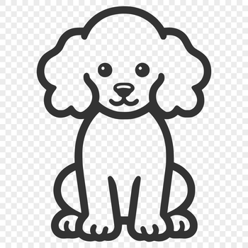 A simple line drawing of a sitting poodle in full body view.