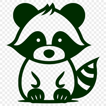 A simple line drawing of a sitting raccoon from a front-facing perspective.