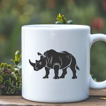 A vector graphic depiction of a rhino animal in bold outline style.