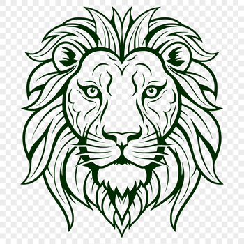 Close-up illustration of a lion's head with distinctive mane.