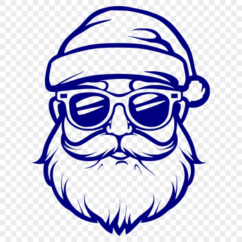 A stylized illustration of Santa Claus wearing sunglasses on his head.