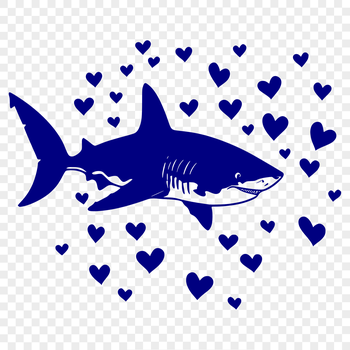 A stylized illustration of a shark featuring love hearts, suitable for vector art designs.