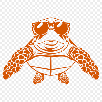 A stylized illustration of a sea turtle with sunglasses, depicted in a simple vector design.