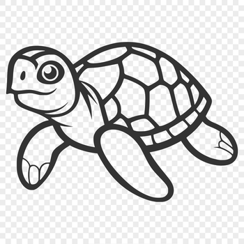 A simple line drawing illustration of a full-body sea turtle.