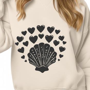 A stylized seashell design with heart motifs, ideal for seaside-themed projects.