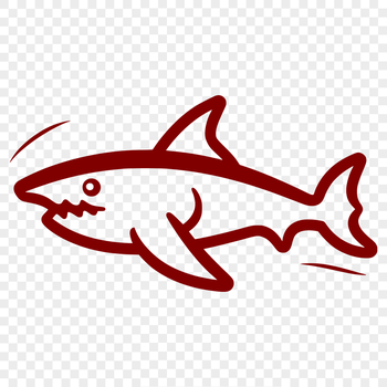 A simple line drawing of a cute shark with full body detail.