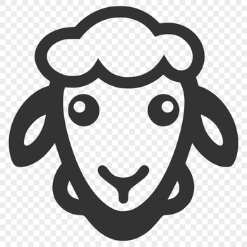 A simple line drawing of a farm animal's head with distinctive horns and woolly features.