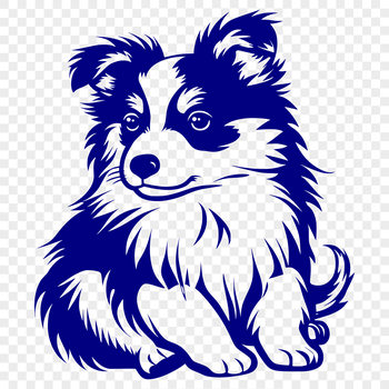 A full-body illustration of a Shetland Sheepdog sitting on its hind legs.