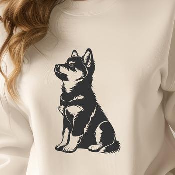 A full-body illustration of a Shiba Inu sitting on its haunches, suitable for vector art designs.