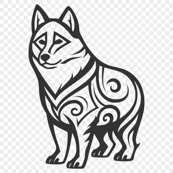 A full-body illustration of a Shiba Inu dog in a standing position.