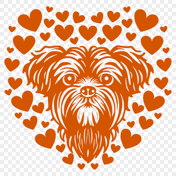 A cute Shih Tzu's head with red love hearts surrounding its face.