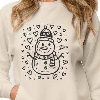 A winter-themed snowman character made up of interconnected hearts, suitable for Christmas illustrations.