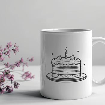 A vector design graphic of a decorated birthday cake with multiple tiers and frosting details.