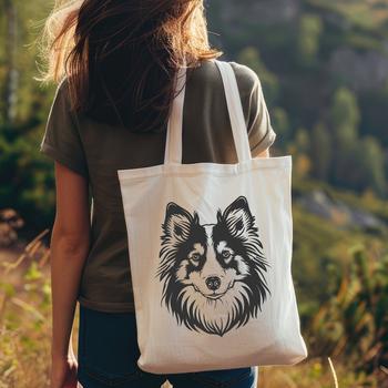A vector illustration of a Shetland sheepdog's head, suitable for various design projects.