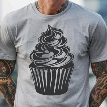 A vector illustration of a single cupcake on a white background.