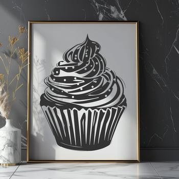 An SVG vector design representation of a dessert cake in the shape of a cupcake.