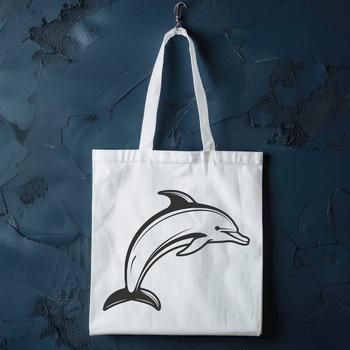 An illustration of a full-body dolphin in a stylized design.