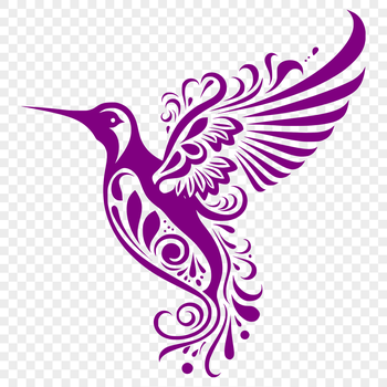 A detailed illustration of a hummingbird in full body form, depicted as if flying, with intricate details.