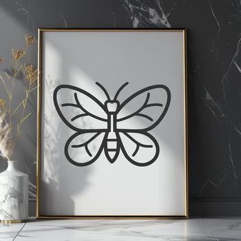 A simple line drawing of a butterfly in full view, suitable for gardening or craft projects.