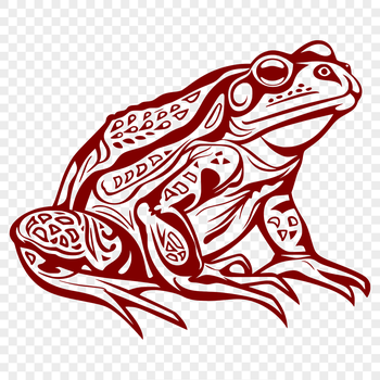 An illustration of a full-bodied toad with ornate details.
