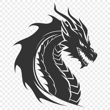 A mythical creature's head with scales and wings in vector design format.