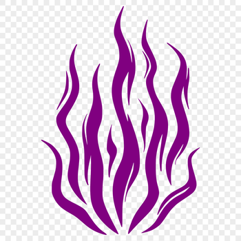 A stylized illustration of flames in a bold shape.