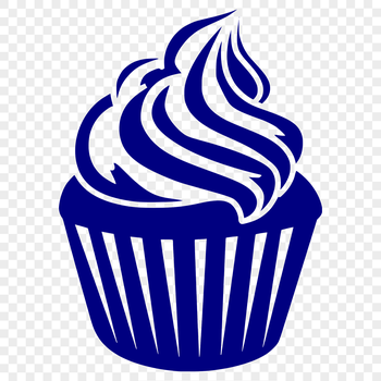 A stylized illustration of a single serving-sized cupcake with decorative frosting and sprinkles.