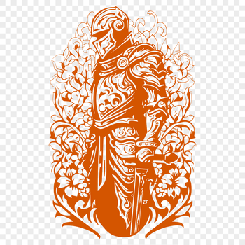 A medieval knight illustration with ornate armor and floral details in vector format.
