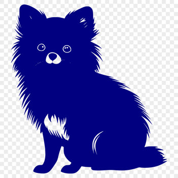 A small, fluffy Pomeranian dog sitting on a surface, shown in detail with a vector design.