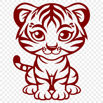 A close-up illustration of a tiger's face is not the image; instead, this is a full-body portrait of a tiger sitting down.