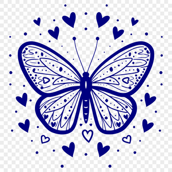 A colorful butterfly with love hearts on its body, suitable for gardening or craft projects.