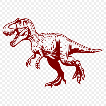 A detailed illustration of the full body of a Tyrannosaurus Rex dinosaur in prehistoric style.