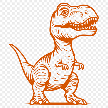 A vector graphic representation of a prehistoric baby T Rex dinosaur silhouette.