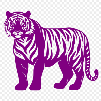 A full-body illustration of a tiger standing upright, depicted as a big cat with vibrant fur.