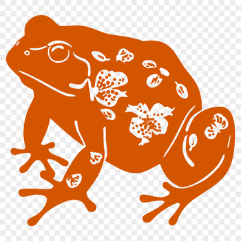 A full-body illustration of a toad in a floral environment.