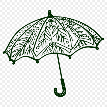 An illustration of a colorful umbrella with a geometric design.