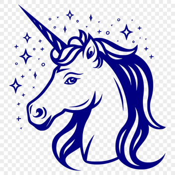 A detailed illustration of a unicorn's head, featuring a mythical creature with a majestic appearance.