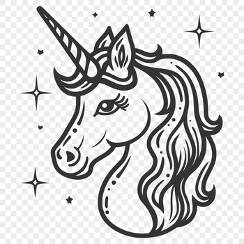 Mythical unicorn head illustration in vector design format.
