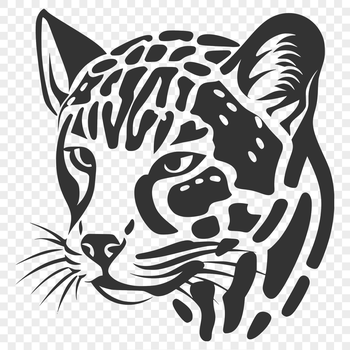 A detailed illustration of a Ocelot's head, rendered as a vector graphic.