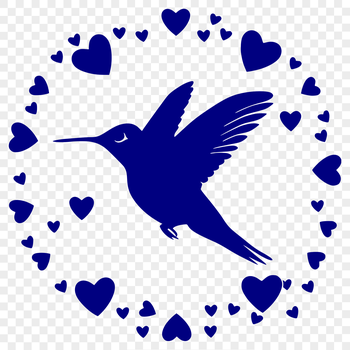 Vector illustration of a hummingbird in flight, designed with love hearts incorporated into its body.