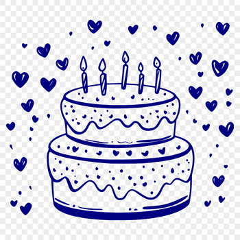 A colorful birthday cake design featuring love hearts and decorations, suitable for vector art projects.
