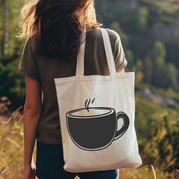 A simple outline of a standard coffee cup with a handle.