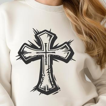 Religious icon of a crucified Christ on a cross, vector design suitable for various uses.