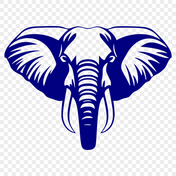 An illustration of a large gray elephant with a trunk, ears, and tusks.